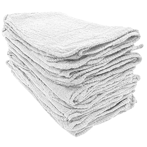 Detailer's Preference Absorbent Cotton Shop Towels, Reusable Cleaning Rags for Auto, Garage, Home, Kitchen, Industrial Use, Wipe Spills, Grease, Oil, Grime, Dirt & More, 11x12, 50-Pack, White