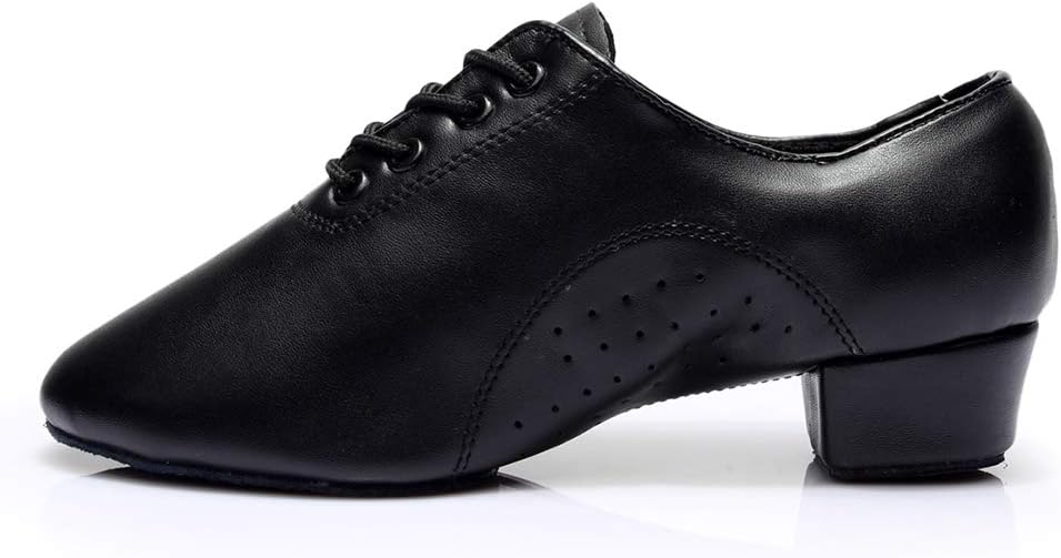 HROYL Little Boy/Big Kids/Men Latin Dance Shoes Leather lace-up Ballroom Shoes Tango Salsa Performence Practice Dance Shoes Black 6.5 (M) US