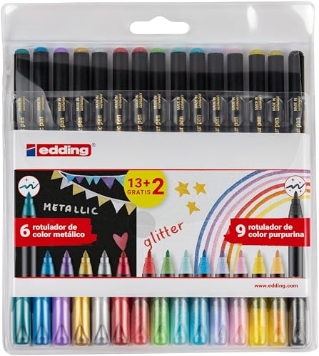 edding 4 1200 15   Pack Rotuladores 1200 13+2  Colores Metalicos/Purpurina