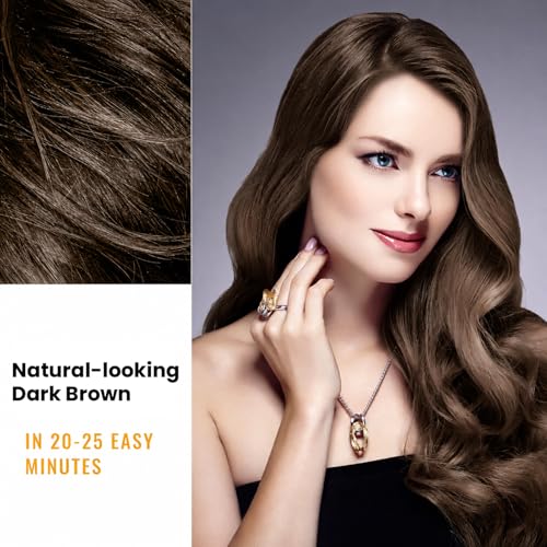 Image of KINGMING Dark Brown Hair Dye Shampoo 3 in 1 for Gray Hair | Dark brown hair color shampoo for women and men, at-home gray and white hair coverage, dark brown hair color