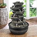 xpiyaer 15.7” High Rock Falls Tabletop Water Fountain with LED Lights - 5-Tier Indoor Relaxation Waterfall Fountain, Small Cascading Water Feature for Home and Office Decor Gray-1