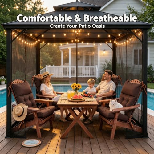 Image of QILLOWAY Outdoor Rocking Chair Cushions Set of 4, 100% Polyester Waterproof Patio Rocking Chair Cushion, High Back Weatherproof Chair Pad for Adirondack & Outdoor Furniture, Coffee