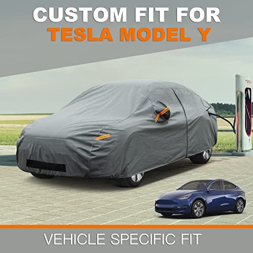Image of Kayme Heavy Duty Car Cover Waterproof All Weather, Custom Fit for Tesla Model Y, Outdoor SUV Cover with Charging Port and Breathable Ventilation Mesh, Rain Sun Protection with Zipper Door.