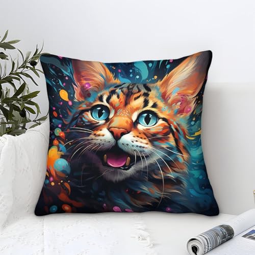 Funda de almohada con estampado digital de gato Savannah, impermeable, con cremallera invisible, funda de cojín para decoración interior y exterior, tamaño: 50 x 50 cm