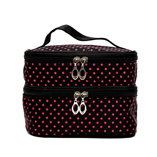 Babysbreath Cosmético Maquillaje Bolsa Mujeres Niñas Bolsa de Doble Punto Capa con Espejo Aseo Appliance Bag Organizer Pocket