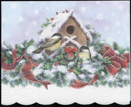Image of Poster Foundry Christmas Holiday Snowy Birdhouse Boxed Note Cards by Carol Wilson. 10 embossed 4x5 Die-Cut Notecards and Matching Envelopes in Decorative Gift Box with Magnetic Flap. NCPX2423