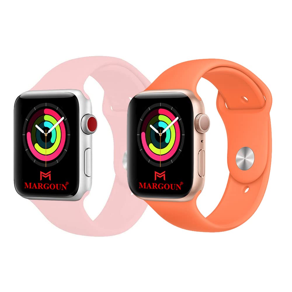 MARGOUN 2 Pack Soft Silicone Sport Watch Band 45MM Replacement Wrist Strap Compatible with iWatch Apple Watch Series 7/SE/6/5/4/3/2/1 (F09)