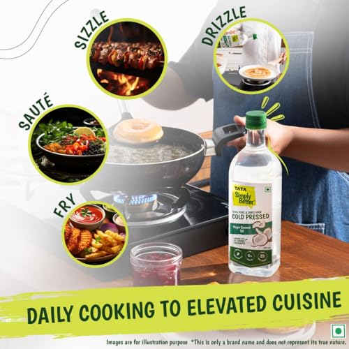 Image of Tata Simply Better Pure & Unrefined Cold Pressed Virgin Coconut Oil,Naturally Cholesterol Free,500ml,Rich Aroma & Flavour of Real Coconuts,For Daily Cooking with Multipurpose Usage,A1 Grade Coconuts