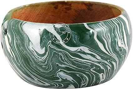 Wooden Yarn Bowl for Knitting &amp; Crochet – Handmade Rosewood Yarn Holder with Spiral Cut, Tangle-Free Yarn Storage, 6x6x3 Inch, Green Waves Design, Knitting Accessories Gift by Hind Handicrafts