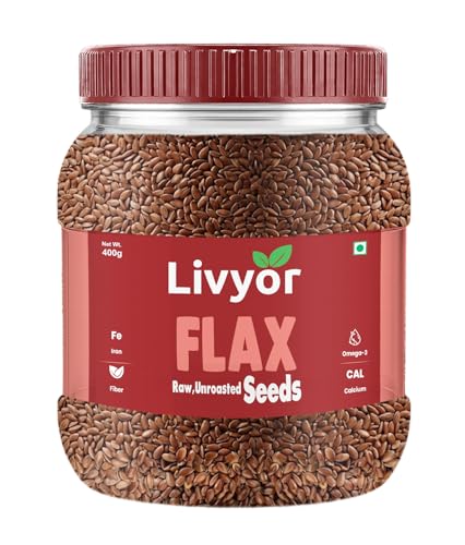 Image of Livyor Raw Flax Seeds - 400gm | Flax for eating | Alsi seeds | Rich in Protien and Dietary Fibre | Unroasted | Rich in Omega 3 and Iron | Pack of 1