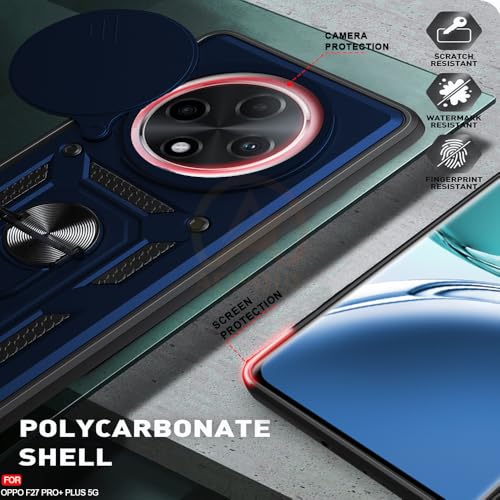 Image of Armor Bumper Back Cover Case for Oppo F27 PRO Plus 5G | Rotating Camera Cover, Ring Holder & Kickstand | Heavy Duty & 360 Degree Protection Oppo F27 PRO Plus 5G Back Cover (Blue)