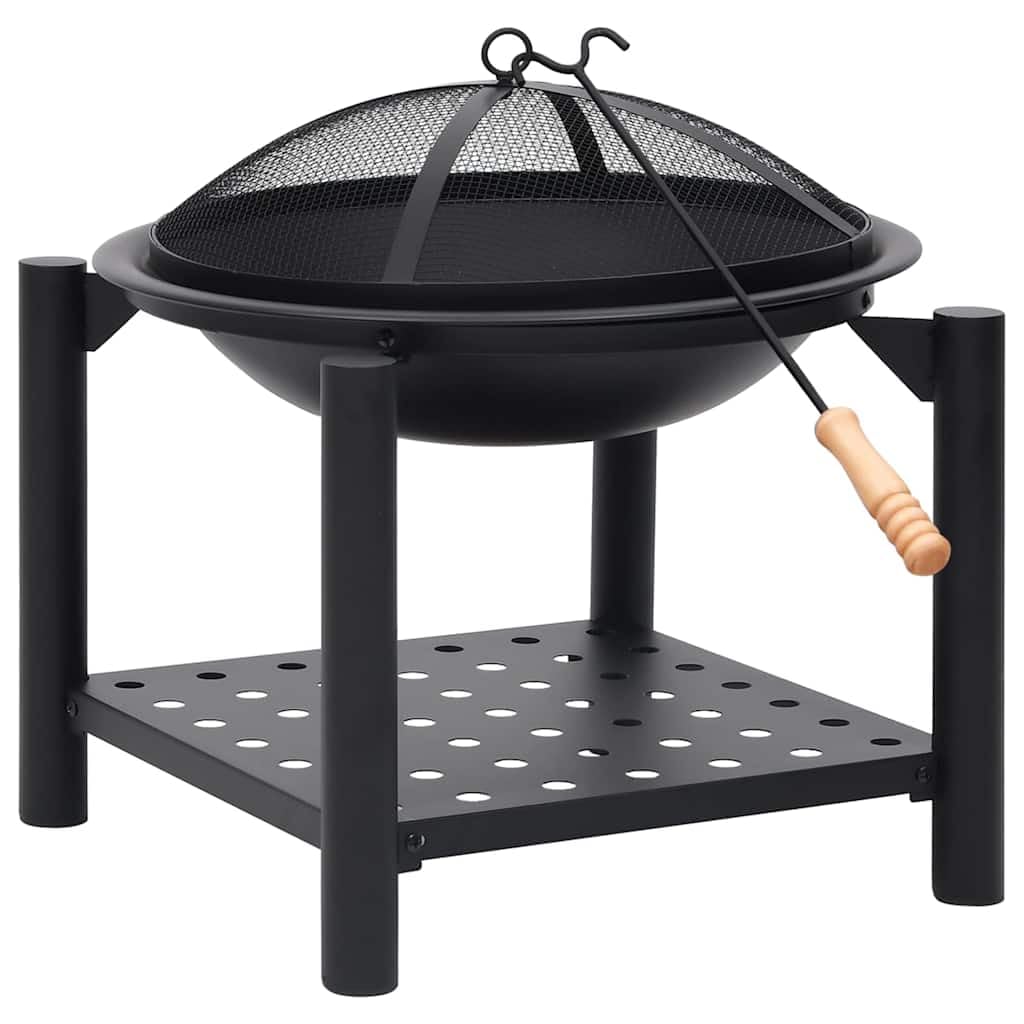 Brasero con rejilla protectora y atizador, 54 x 54 x 55 cm, de acero, incluye leña para terraza y jardín