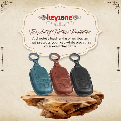 Image of Keyzone Vintage Leather Key Cover for Toyota Innova Crysta, Innova HyCross, Hilux 2 Button smart Key (VL-Black)