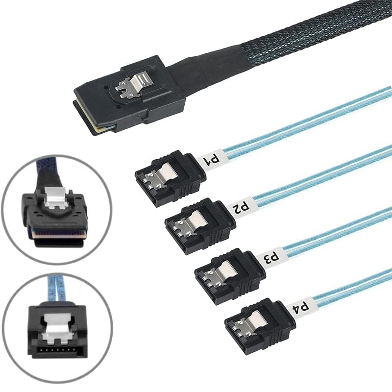 Câble Mini SAS SFF-8087 vers 4 SATA avec gaine haute densité pour serveur NAS 1m - 3