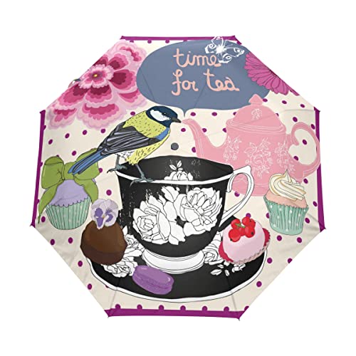 Parapluie pliable automatique oiseau et rose coupe-vent pour homme et femme