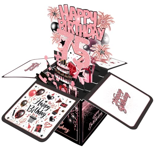Joycard 75th Birthday Card, 75th Birthday Decorations for Women, Happy Birthday 3D Cards...