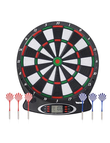 MUWO Bullseye Elektronische Dartscheibe - 18 Spiele, 159 Variationen, LCD-Display, 6 Softdartpfeile,...