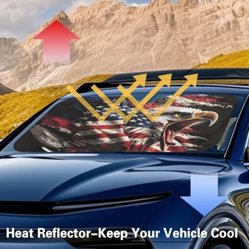 Image of Car Windshield Sun Shade Bald Eagle American Flag Sunshade Visor Windshield Cover Auto Sun Heat and UV Rays Blocker, Universal Fit Most Cars Women Men, Easy to Install