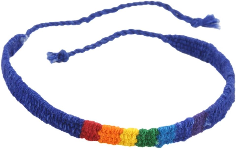 Paradoxus Narrow Cotton Rainbow Friendship Bracelet - Navy Blue Band