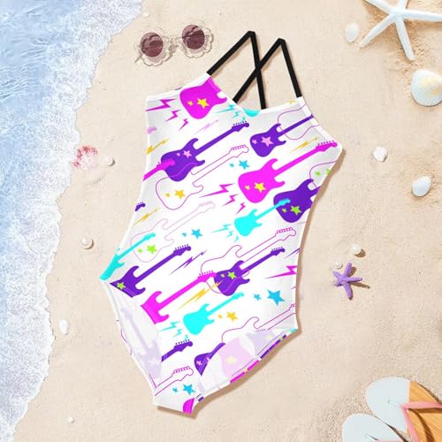susiyo Girls One Piece Swimsuits Colorful Guitars Bathing Suit Quick Dry Beach Swimwear for Toddler Girl 3-10T4