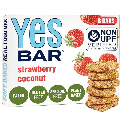 Image of YES Nut Bars - Soft Chewy Healthy Snack Bars (Strawberry Coconut, 6 count) | Made with Organic Maple Syrup - Vegan, Paleo, Gluten Free, No Refined Sugar, Dairy Free, Plant Based Protein, Low Sugar