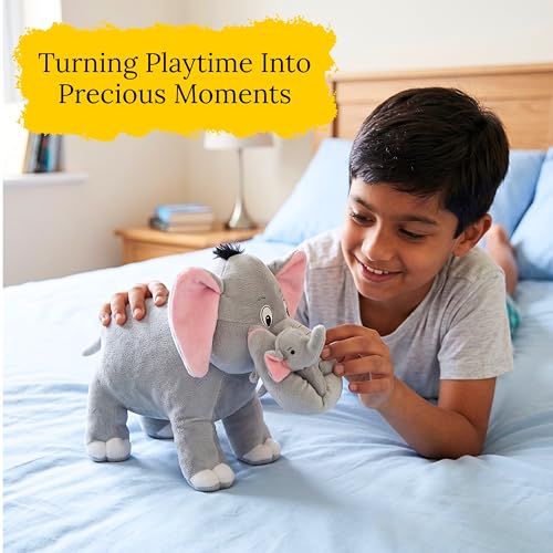 Image of Tickles Mother Elephant with Single Baby Stuffed Soft Plush Animal Toy for Kids Birthday Gifts (Size: 32 cm Color: Grey)