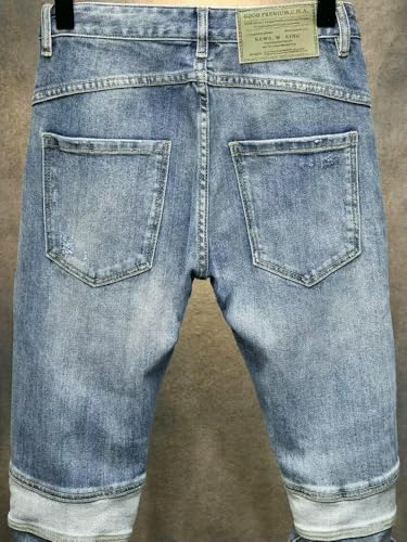 Mens Jeans Retro Blue Spliced Designer Elastic Slim Ripped Jeans Men Vintage Trousers Hip Hop Denim Pants3