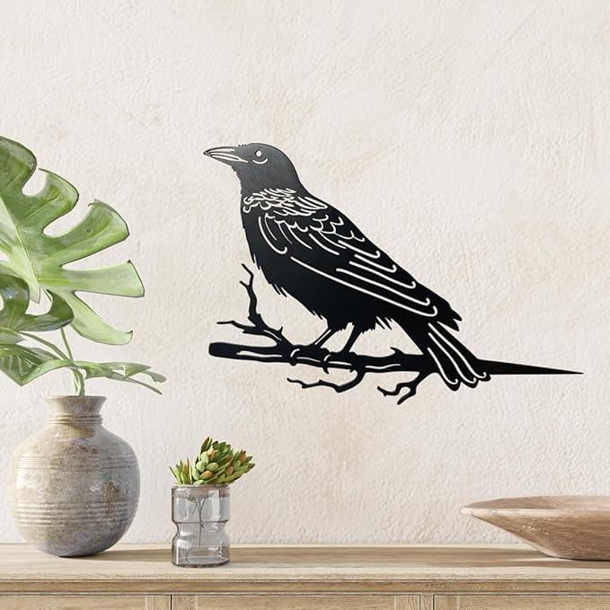Image of BLIND SHOP Black Crows Halloween Decor, Garden & Patio Decor for Home Decor | Wall Sculpture Home Decoration | Wall Decor | Metal Wall Art | Home Wall Hangings Metal Decor (38X31X1.5 CM)