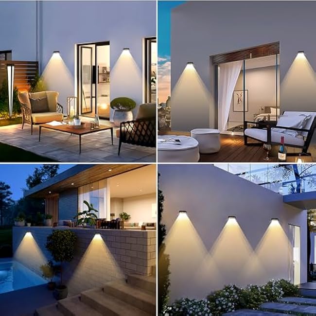 Solar Fence Lights 3-Lens Wall Lights Outdoor Waterproof 3-Colors Solar Garden Lights Color Changing Solar Powered Lights for Outside Backyard,Pathway,Yard,Garden 4Pack