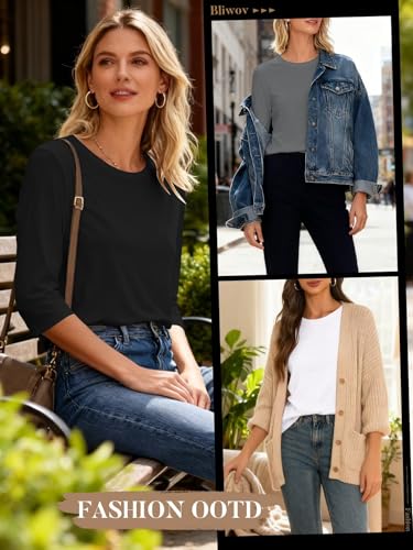 Bliwov 3 Pack 3/4 Sleeve Tops for Women Crewneck Basics Casual Work Tees Spring Summer Trendy T Shirts 2026 Clothes Blouses - Image 3