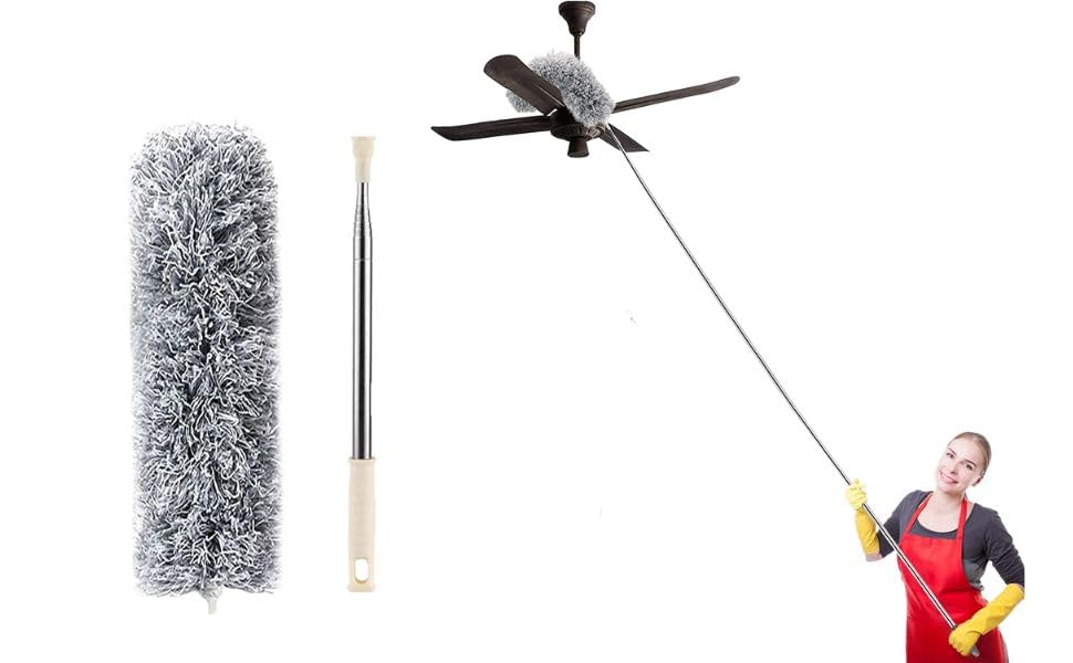 Image of BKDT Marketing 2025 Upgraded Long Handle Microfiber Feather Duster Extendable Pole 30-100 inch, Anti Scratch Bendable Washable Brush for Ceiling Fan, Cobweb, Roofs, Walls, Window, Grill, Blinds etc