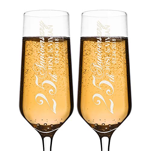Set of 2 Personalized Champagne Flutes - Anniversary Toasting Glasses for Couples w Last Name and Date Custom Engraved Champagne Glass - 50th Anniversary Gift S17
