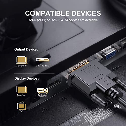 Urelegan Dvi To Dvi Cable 6 Feet, Dvi To Dvi-D 24+1 Cable Male To Male Digital Video Monitor Cable For Hdtv, Gaming, Monitor, Projector #TOP3