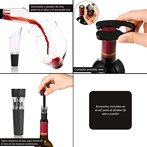 SEED Sacacorchos de aire comprimido profesional – Abre botellas de vino sin esfuerzo y sin romper el corcho – Ideal para cenas, regalos y amantes del vino – abridor vino (Set) - imagen 2