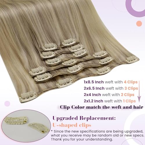LaaVoo Clip in Hair Extensions Real Human Hair Blonde Hair Extensions Clip in 24 Inch 120g 7pcs Full Head Straight Highlight Golden Blonde Remy Hair Double Weft #16/22 - Image 3