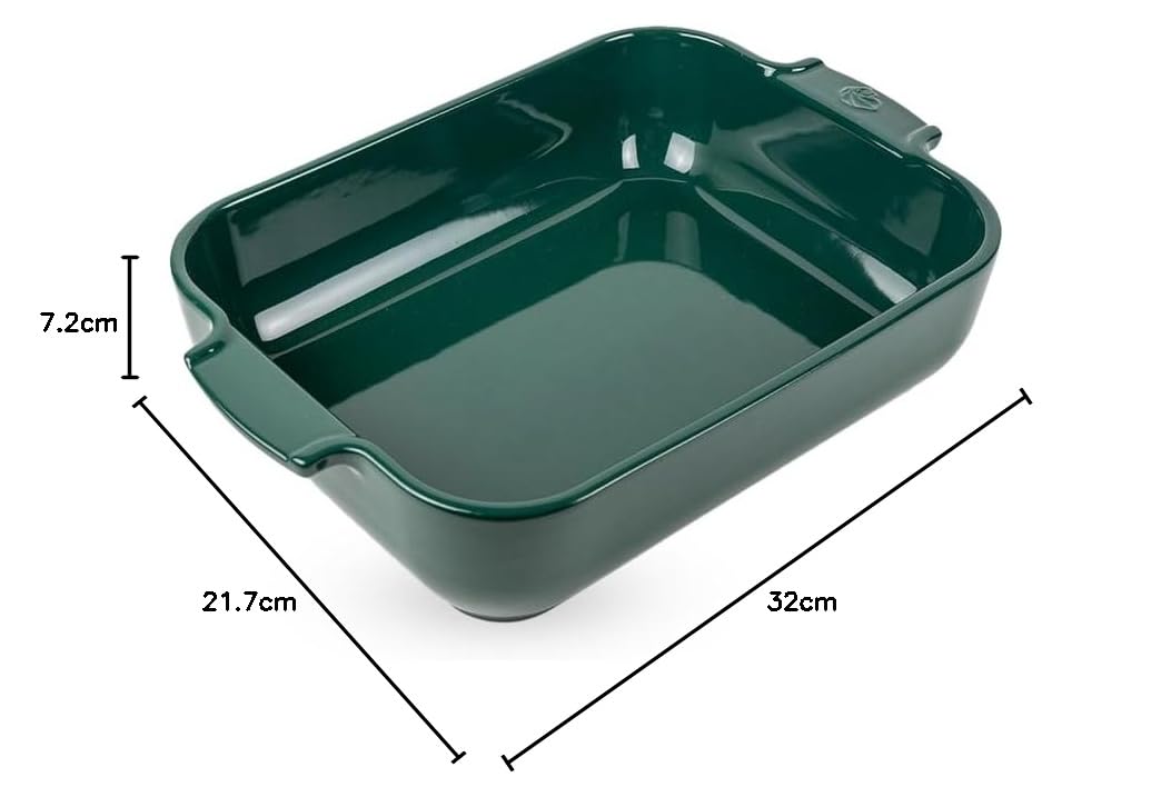 PEUGEOT - Plat Four Rectangulaire Appolia 32 cm - En Céramique - Vert Forêt | 100 % Ingrédients d’Origine Naturelle - Email Vitrifié Haute Résistance - Fabrication Française - Garantie 10 Ans