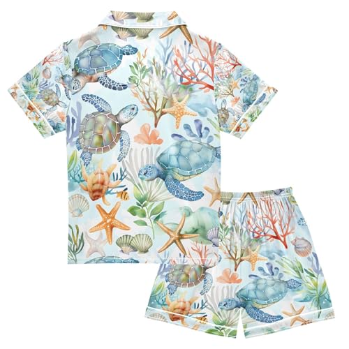senya Sea Turtles on Sea A Satin Summer Pajama Sets Silk Short Sleeve Button Down Sleepwear2