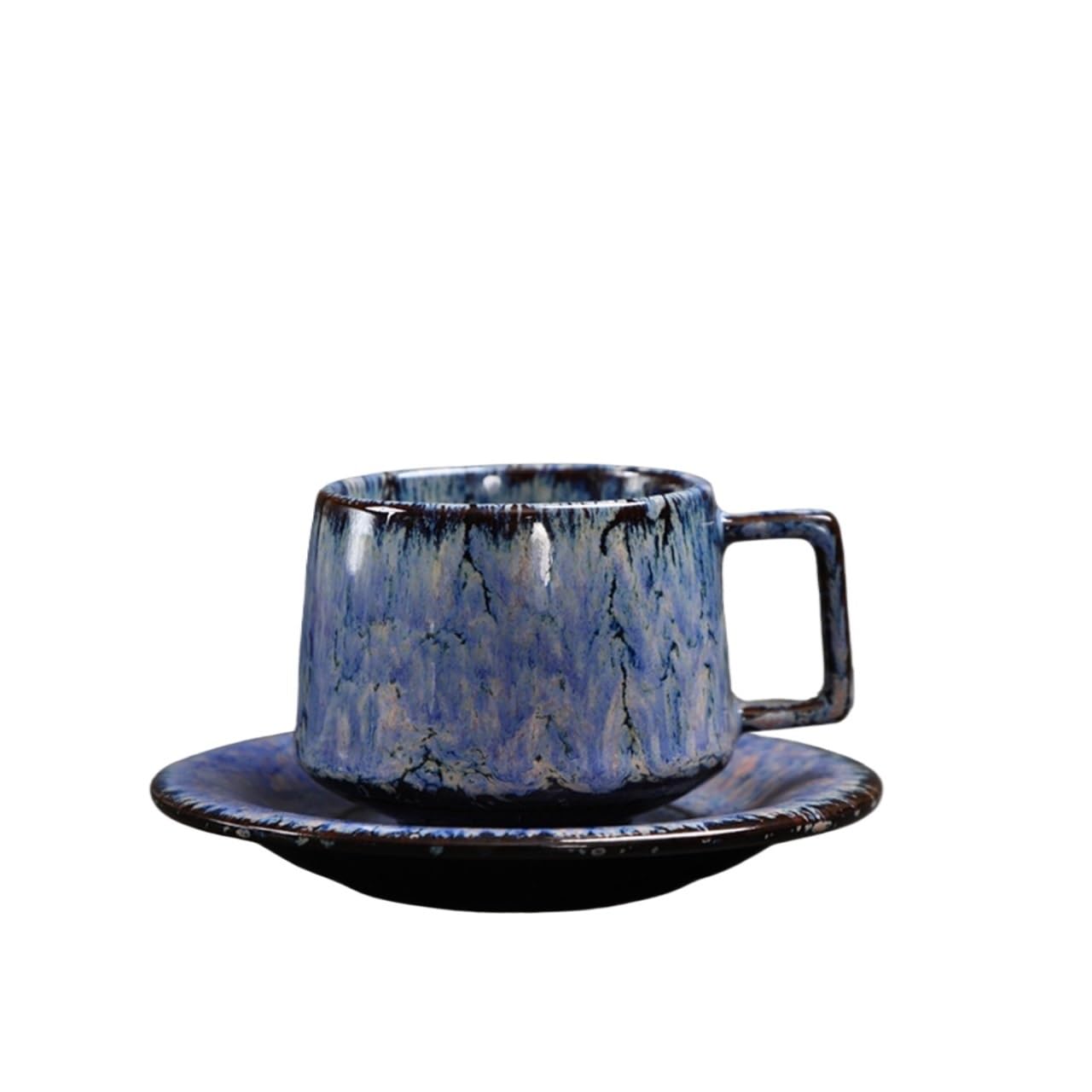 Mugs Coffee Cup and Saucer Set Ceramic Retro Stoneware Mug Milk Tea Cup