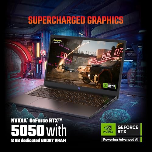 Image of acer Nitro V 15, Intel core i7-13th Gen 13620H,NVIDIA GeForce RTX - 5050 8GB, 16 GB,512 GB,Full HD IPS,15.6 inch /39.62 cm,165 Hz, Win 11 Home, Obsidian Black, 2.113 kg, ANV15-52, Amber KB,Gaming Laptop