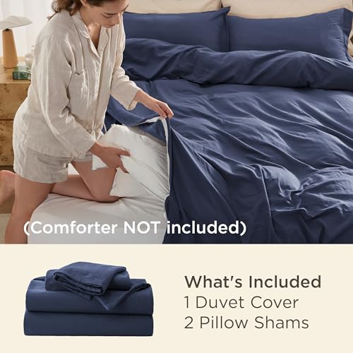 Image of Bedsure Navy Blue Duvet Cover Queen Size - 3 Pieces Prewashed Cotton-Like Polyester Soft Bedding Set, Includes 1 Duvet Cover 90x90 Inches with Zipper Closure & 2 Pillow Shams, Comforter Not Included