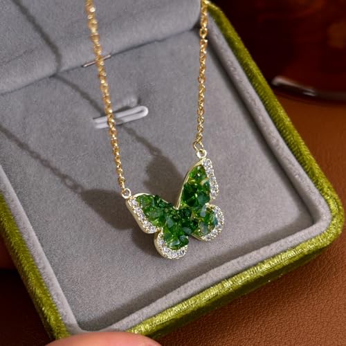 Stunning Green Crystal Butterfly Pendant Necklace, 18K Gold Plated Brass, Fairy-Inspired, Elegant Gold Necklace for Women2