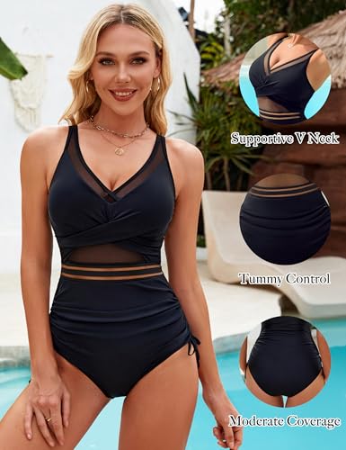 Blooming Jelly Womens Tummy Control One Piece Swimsuits Mesh Modest Slimming Bathing Suit Twist Push Up Swim Suits 20252