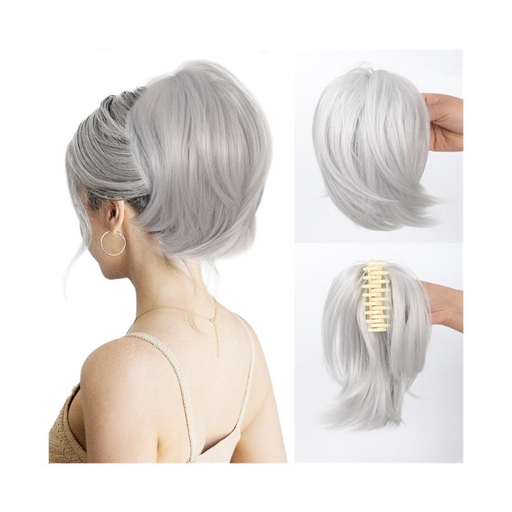 sztuczne włosy kok Messy Claw Clip Bun Hair Piece dla kobiet Krótkie proste wysokie kucyk rozszerzenie potargane upięcie Akcesoria do włosów(P4/24)