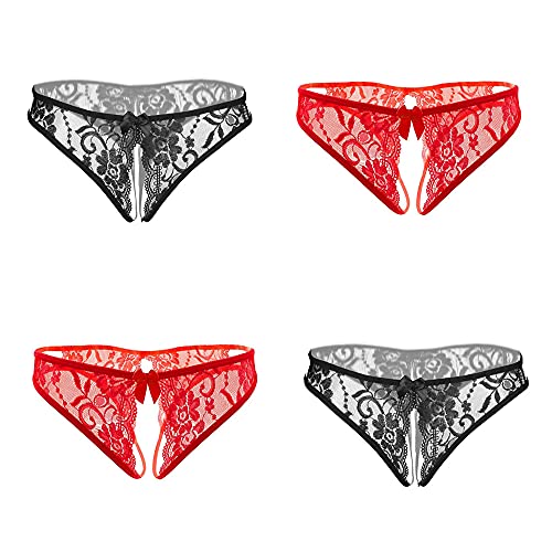 Jelove Women Sexy Panties Floral Lace Briefs Thongs Underwear Pack of 4 (Black + Red, M)