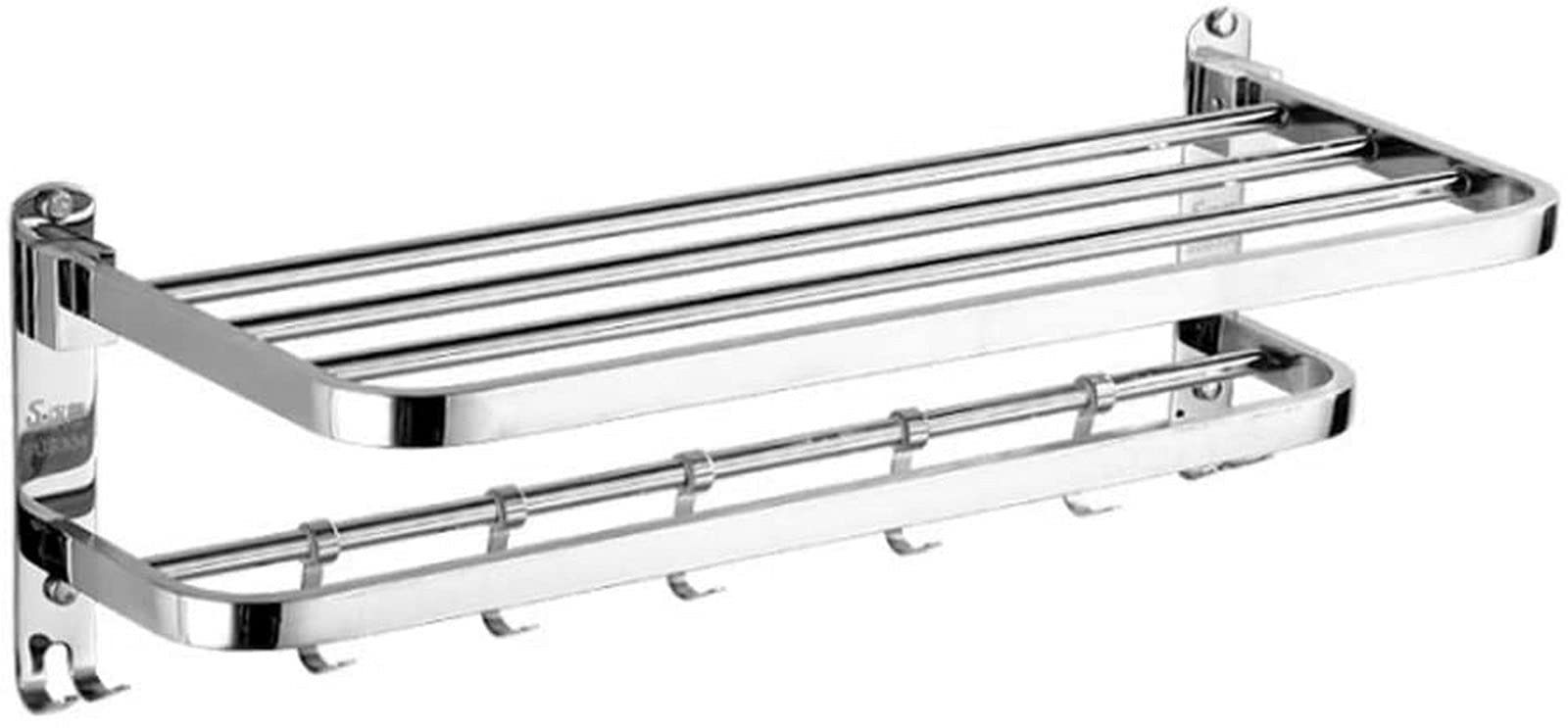 GLETSF Universal Bathroom Shelf Towel Rack Stainless Steel Bathroom Hardware Bathroom Double Towel Rack With Hooks Double Wall Mounted Towel Rackti-Bar Towel Bar Length 60Cm