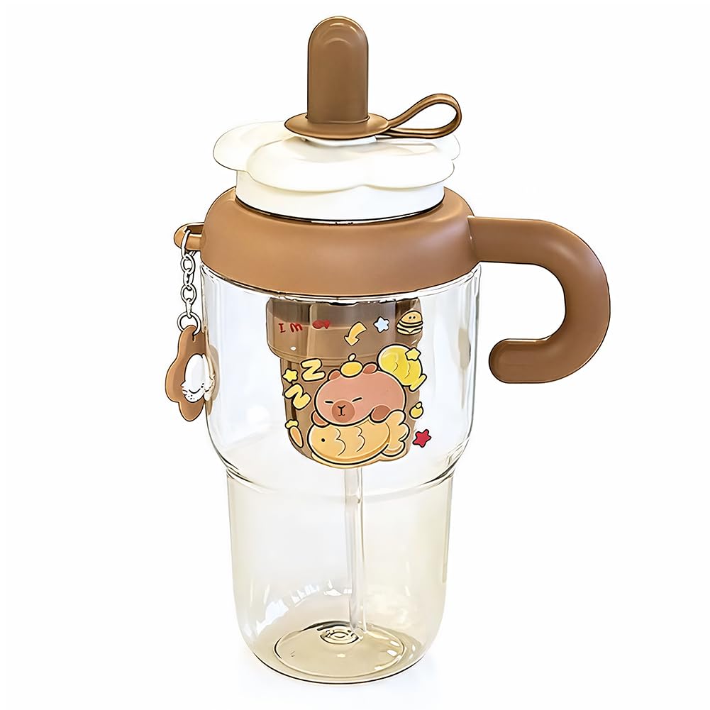 KMFASVX 1680ml Capybara Water Bottle,Capybara Bottle With Handle,Straw & Capybara Charm,BPA-Free,Leakproof Large Capacity Water Jug for Gym,Office,Outdoor Use,Capybara Gift for Lovers (A)