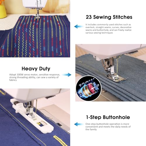 FEIYUE FYe360 Sewing Machine with Adjustable Needle Positions, LCD Display, Automatic Needle Threader, Full Size & Portable, 23 Built-in Stitches