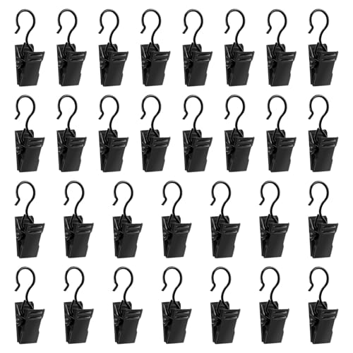 ALLisWE 30 Pezzi Negro Ganchos Cortina Clips Acero Inoxidable Cortina de Clip Metal Pinzas para Cortinas con Gancho Multiusos para Decoración del Hogar de Ducha,para Fotos, Dormitorio