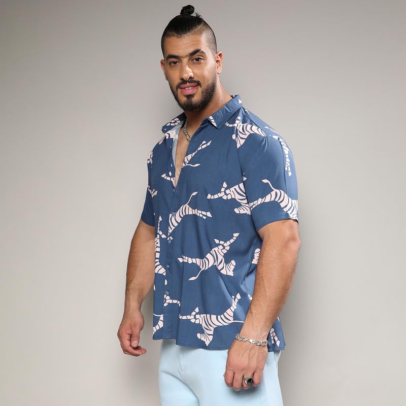 Image of Instafab Plus Men's Shirt for Casual Wear | Spread Collar | Short Sleeve | Button Closure | Plus-Size Fit | Cotton Shirt Crafted with Comfort Fit for Everyday Wear
