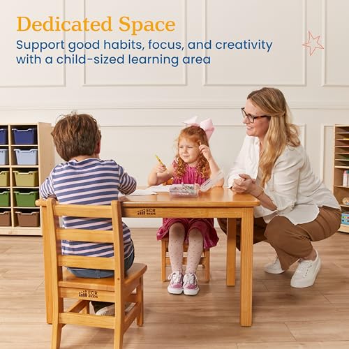Image of ECR4Kids 24in x 36in Rectangular Hardwood Table with 20in Legs and Two 10in Chairs, Kids Furniture, Honey